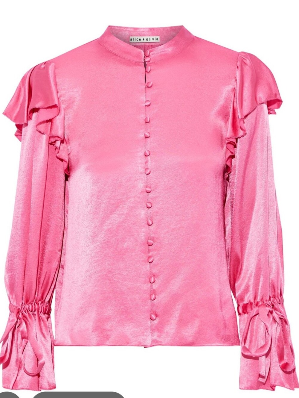 Alice + Olivia Brayden Ruffle Detail Long Sleeve Satin Blouse In Calypso Pink XL